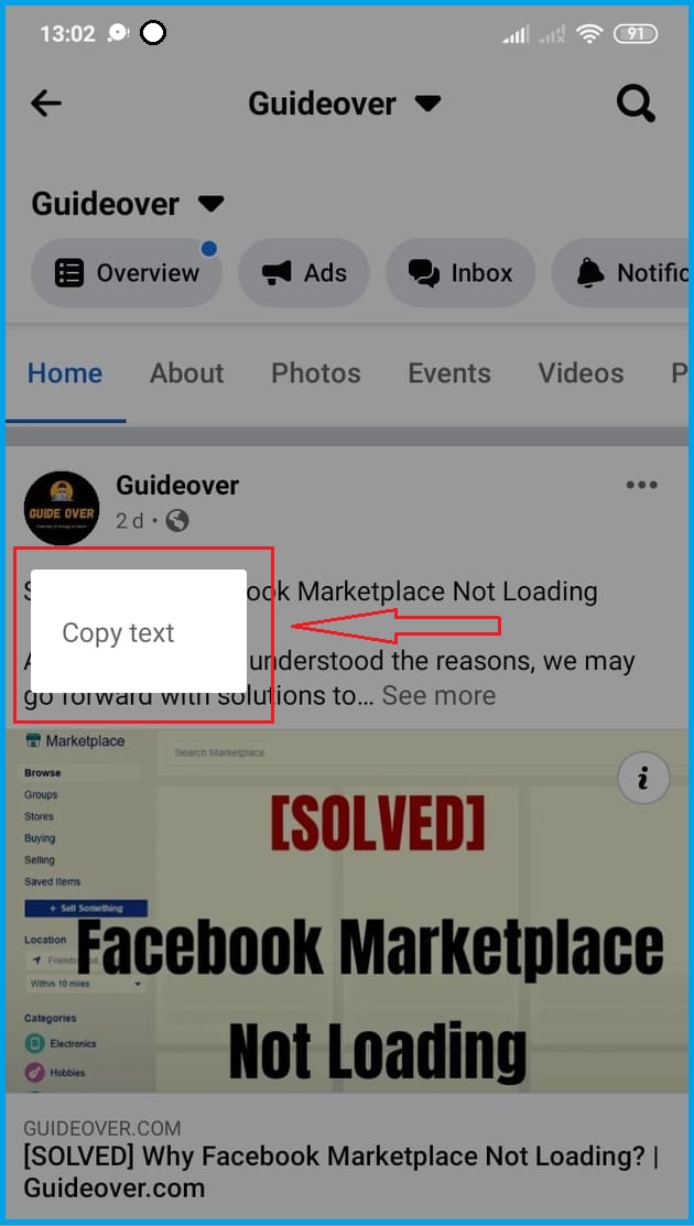 Copy and Paste on Facebook on Android